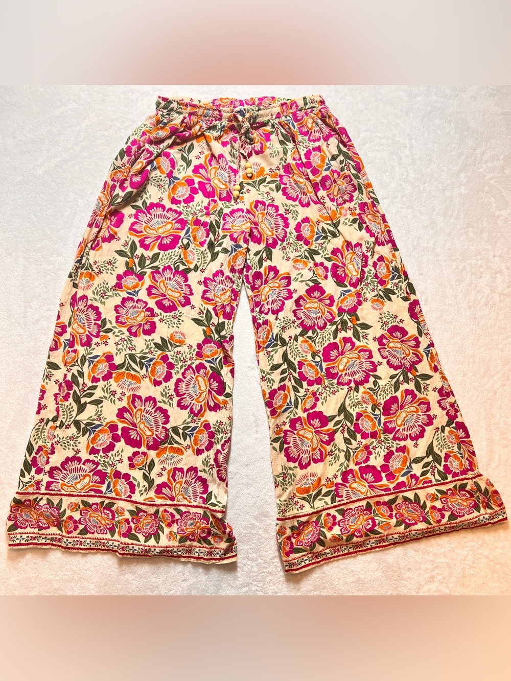Nicole Miller Women’s Artelier Floral Wide Leg Pants Boho Pull On Beach M